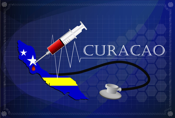 Map of Curacao with Stethoscope and syringe. - Vector, Image