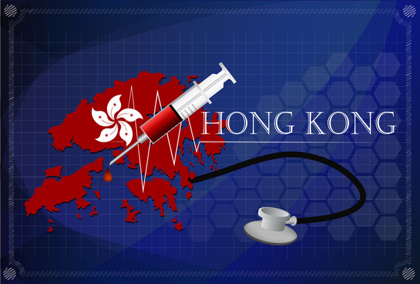 Χάρτης του Hong kong με στηθοσκόπιο και σύριγγα. - Διάνυσμα, εικόνα