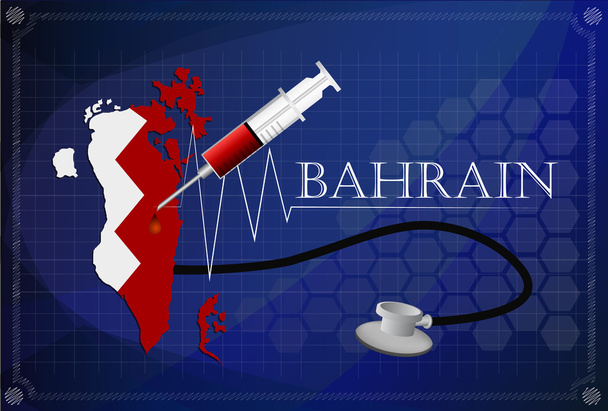 Mapa Bahrajn z stetoskop i strzykawki. - Wektor, obraz