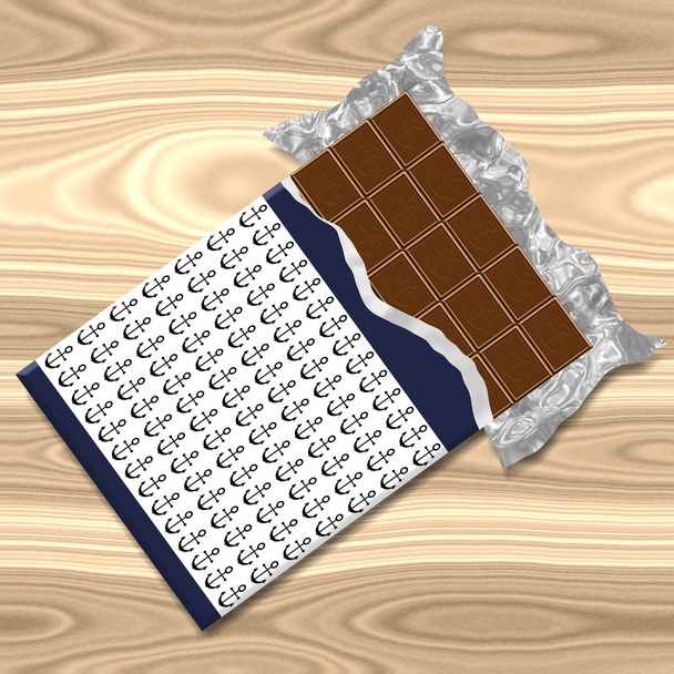 Čokoláda s motivem kotvy na dřevěné pozadí - Fotografie, Obrázek