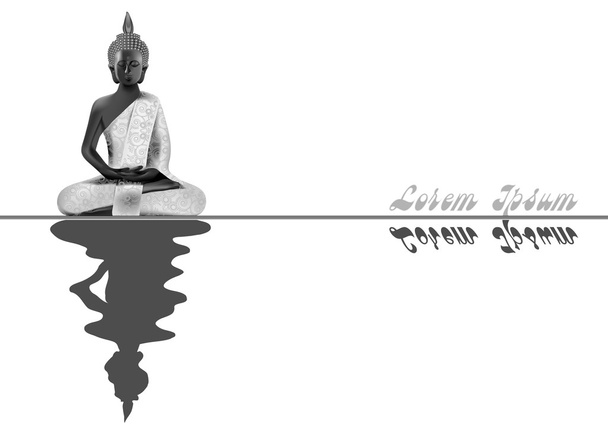 Postura de Buda meditante en colores plata y negro con reflejos
 - Vector, imagen