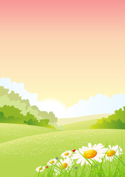 Cartel de temporada de verano o primavera por la mañana
 - Vector, imagen