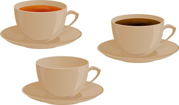 Šálek čaje, kávu a prázdný pohár. - Vektor, obrázek