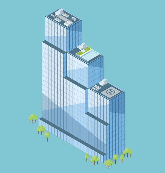 Flat Isometric Office Building - Vector, Image