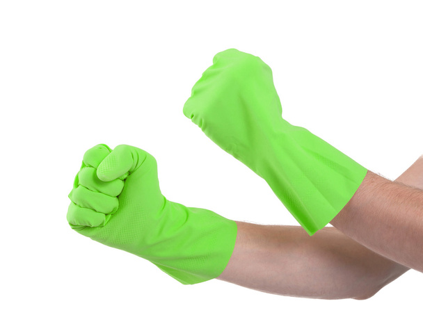 Руки в гумових рукавичках жестикулюють кулаком
 - Фото, зображення
