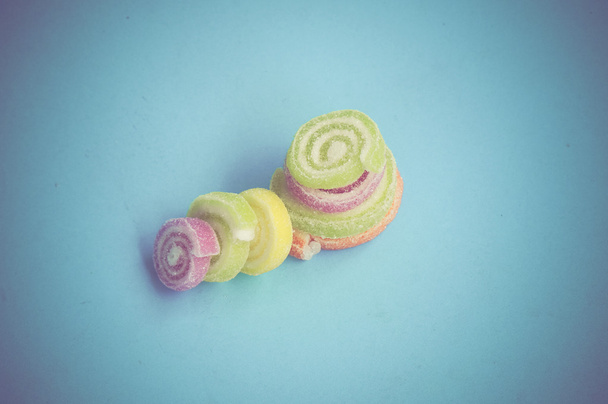 Colorful fruit-paste sweets with filter effect retro vintage sty - Fotoğraf, Görsel