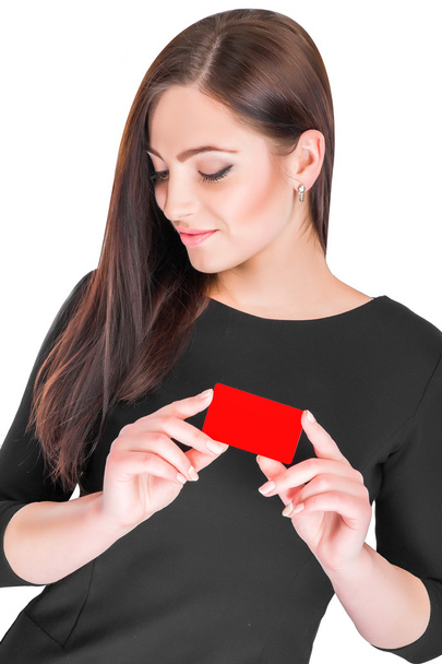  business woman holding credit card - Zdjęcie, obraz