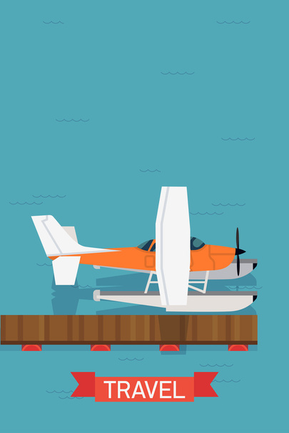 Fixed wing seaplane landed - Вектор,изображение