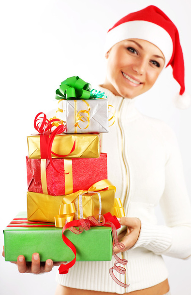 Happy Santa girl with gifts - Photo, Image