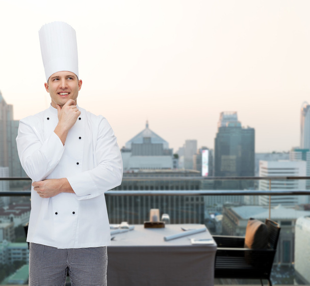 happy male chef cook thinking - 写真・画像