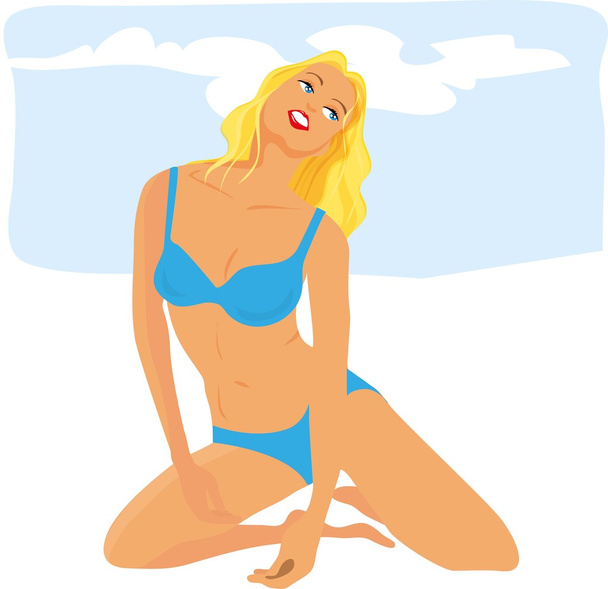 Femme stylisée en bikini sur la plage
 - Vecteur, image