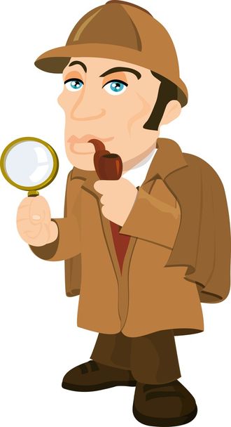 Cartoon Sherlock Holmes with a magnifying glass - Vector, Image