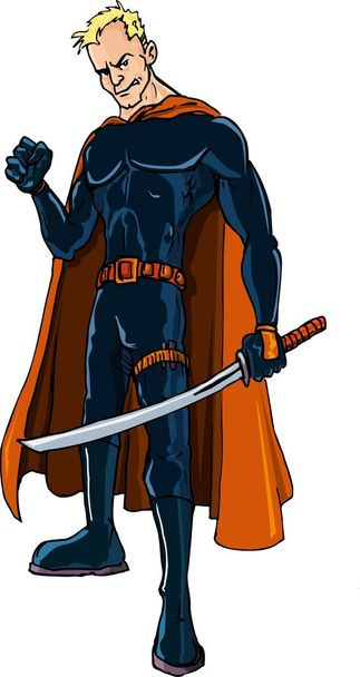 γελοιογραφία υπερήρωα ninja με ένα σπαθί - Διάνυσμα, εικόνα