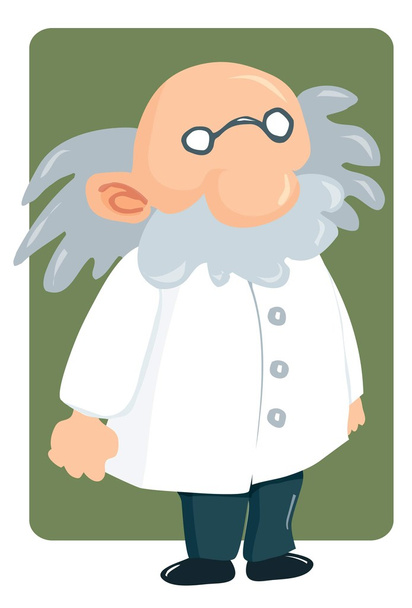 Cartoon professor in lab coat and bushy mustache - Vector, Image