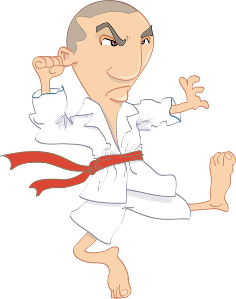 Desenhos animados de homem realizando chute Karate
 - Vetor, Imagem