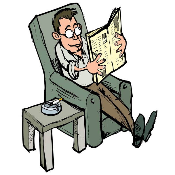 karikatura v křesle čtení novin - Vektor, obrázek