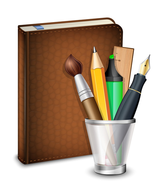 Sketchbook with drawing tools - Vector, Image