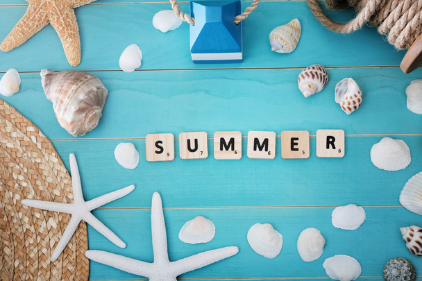 Wood Blocks on a Table with Summer Message - Foto, Imagem