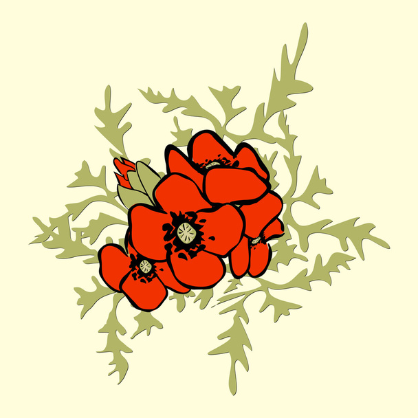 Poppy floral background - Vektör, Görsel