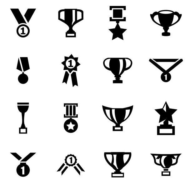Puchar i nagrody wektor czarny zestaw ikon - Wektor, obraz