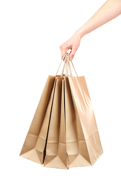 hand holding paper shopping bags - Fotoğraf, Görsel