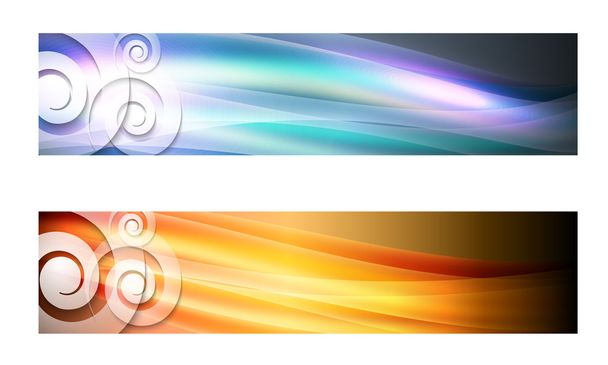 Set van twee banners met golven en transparante spiralen - Vector, afbeelding