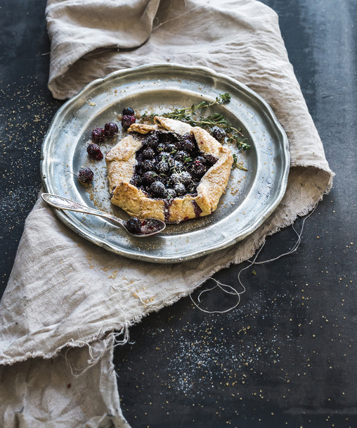 Homemade crusty pie or galette with blueberries - Photo, image