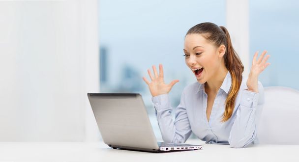 surprised businesswoman with laptop - Photo, Image