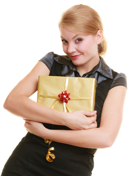 girl holding  gift box - 写真・画像