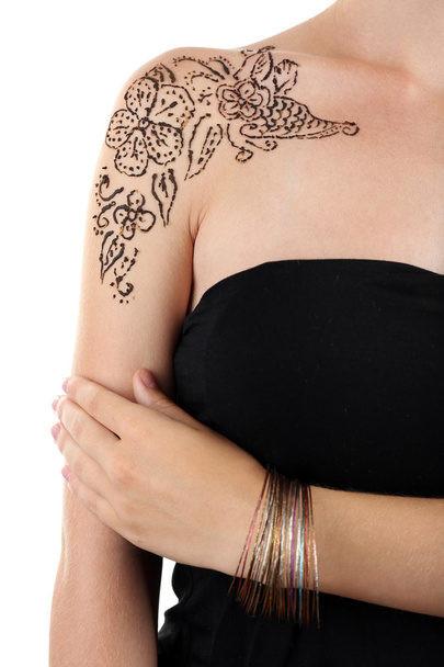 Shoulder painted with henna - Photo, image
