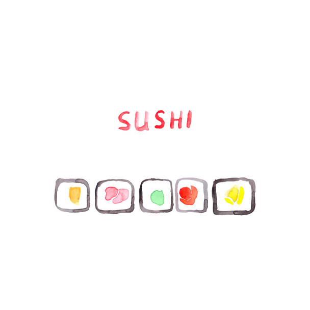Aquarell-Sushi-Set - Vektor, Bild