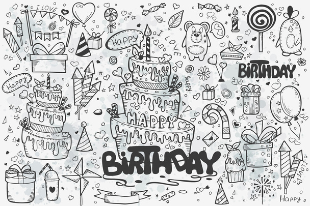 Μεγάλο σύνολο των χέρι που doodles για γενέθλια - Διάνυσμα, εικόνα