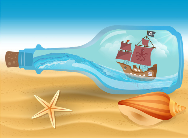 Pirate boat in a bottle - Vector, Image