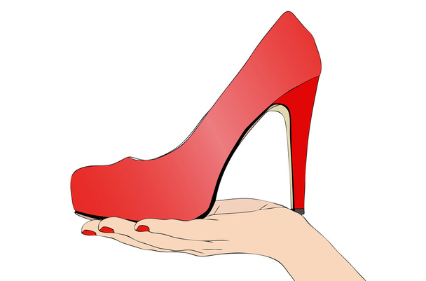 靴を女性の手 - ベクター画像