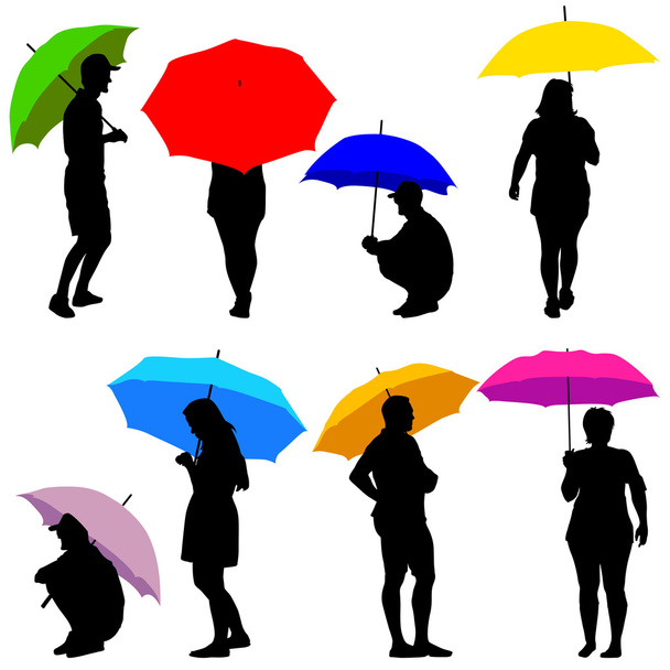 Silhouetten Mann und Frau unter einem Regenschirm. Vektorillustrationen. - Vektor, Bild