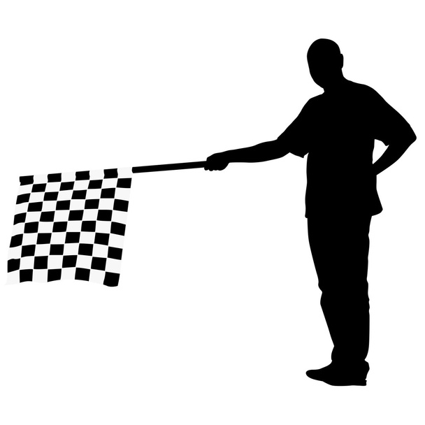Man waving at the finish of the black white, checkered flag. Vec - Vector, Image