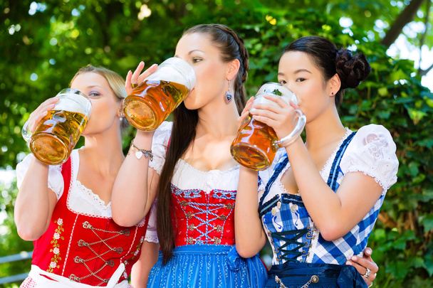 Biertuin - vrienden in traditionele kleding in Beieren - Foto, afbeelding