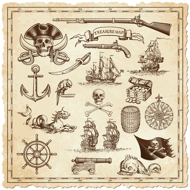 Treasure map vector illustrations - Vector, Image
