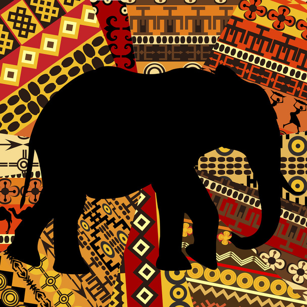 Elephant silhouette on ethnic textures background - Φωτογραφία, εικόνα