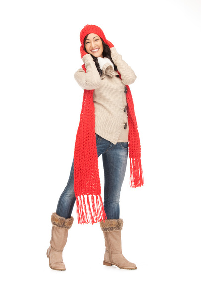 Beautiful woman in hat, muffler and mittens - Photo, Image
