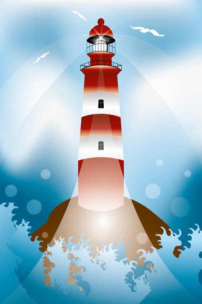 Lighthouse lights in unsteady sea - Vector, Image