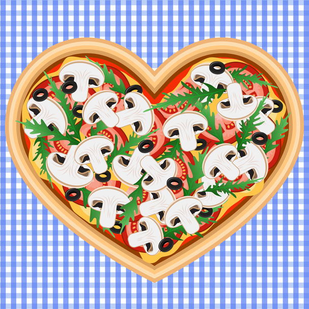 Піца серця з грибами - Вектор, зображення