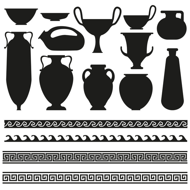 Ancient vase with greek geometric ornament for your designs - Вектор,изображение