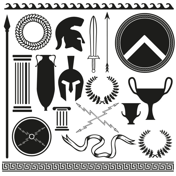 Old greek roman spartan set icons - Διάνυσμα, εικόνα