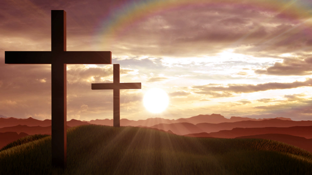 Χριστιανική σταυρούς πάνω σε ένα λόφο - Πλάνα, βίντεο