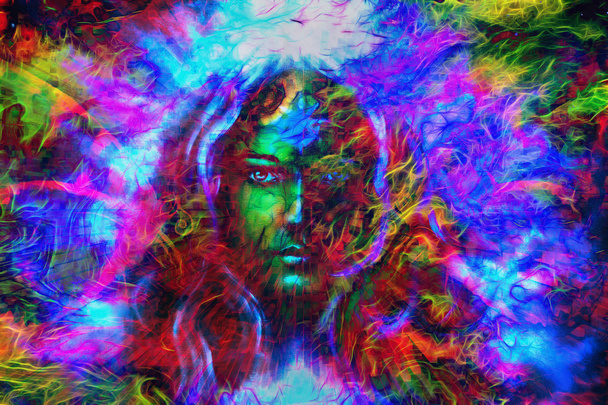 viso mistico donne con farfalle, colore collage di sfondo. contatto visivo
 - Foto, immagini