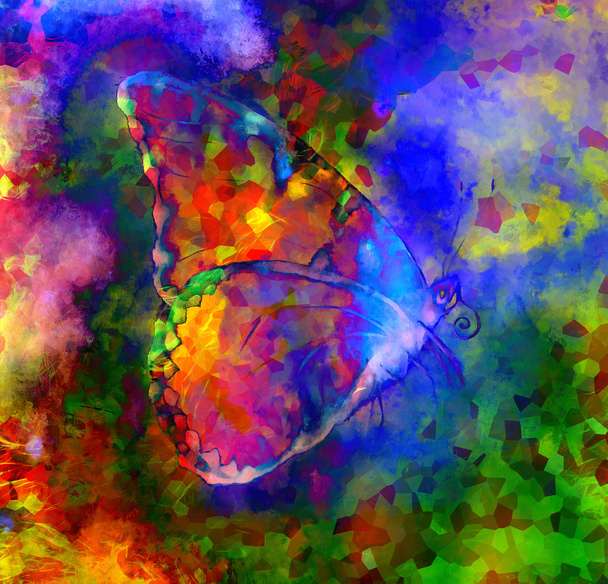 ilustração de uma borboleta de cor, meio misto, fundo de cor abstrato
 - Foto, Imagem