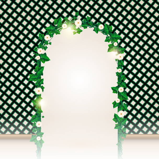 Beautiful Flower Decorated Ivy Leaf Gate - Vector, Image