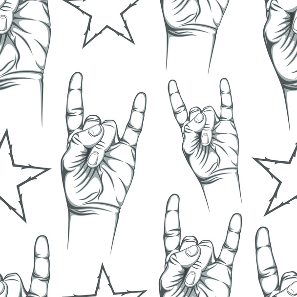 Seamless pattern with Rock n Roll sign and a stars. - Vektor, kép