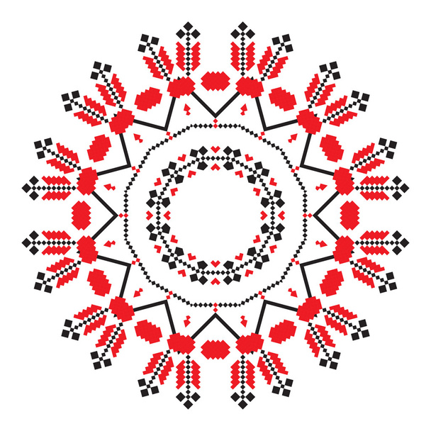 Kırmızı renkte etnik süsleme mandala geometrik desenler - Vektör, Görsel